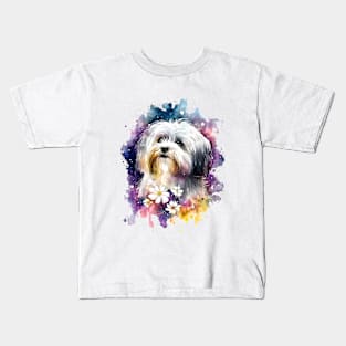 Rainbow Havanese Dog Watercolor Art Kids T-Shirt